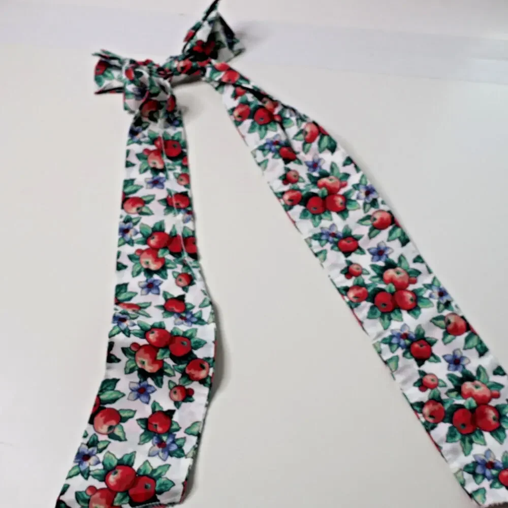 Vintage Apple Fruit Flower Print Head Tie Bow Wrap Scarf Retro VTG Cute Feminine